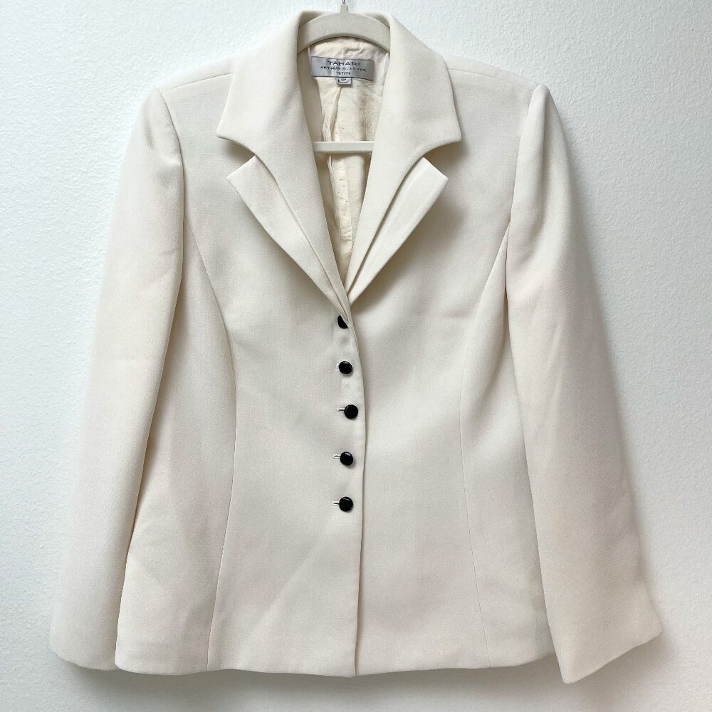 Tahari Arthur S. Levine Long Sleeve Cream Beige Sleek Blazer Jacket Women's 12P
